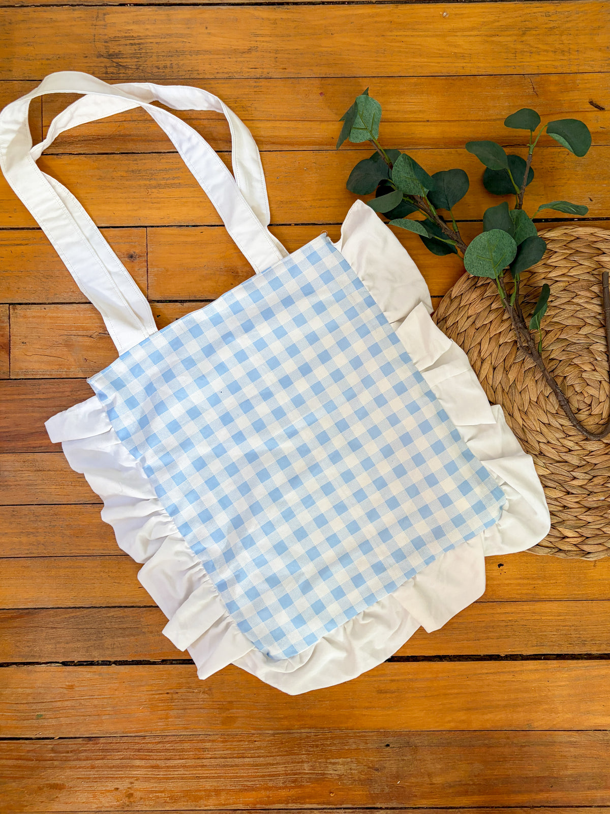 Blue and White Gingham Pleasant Tote π π€