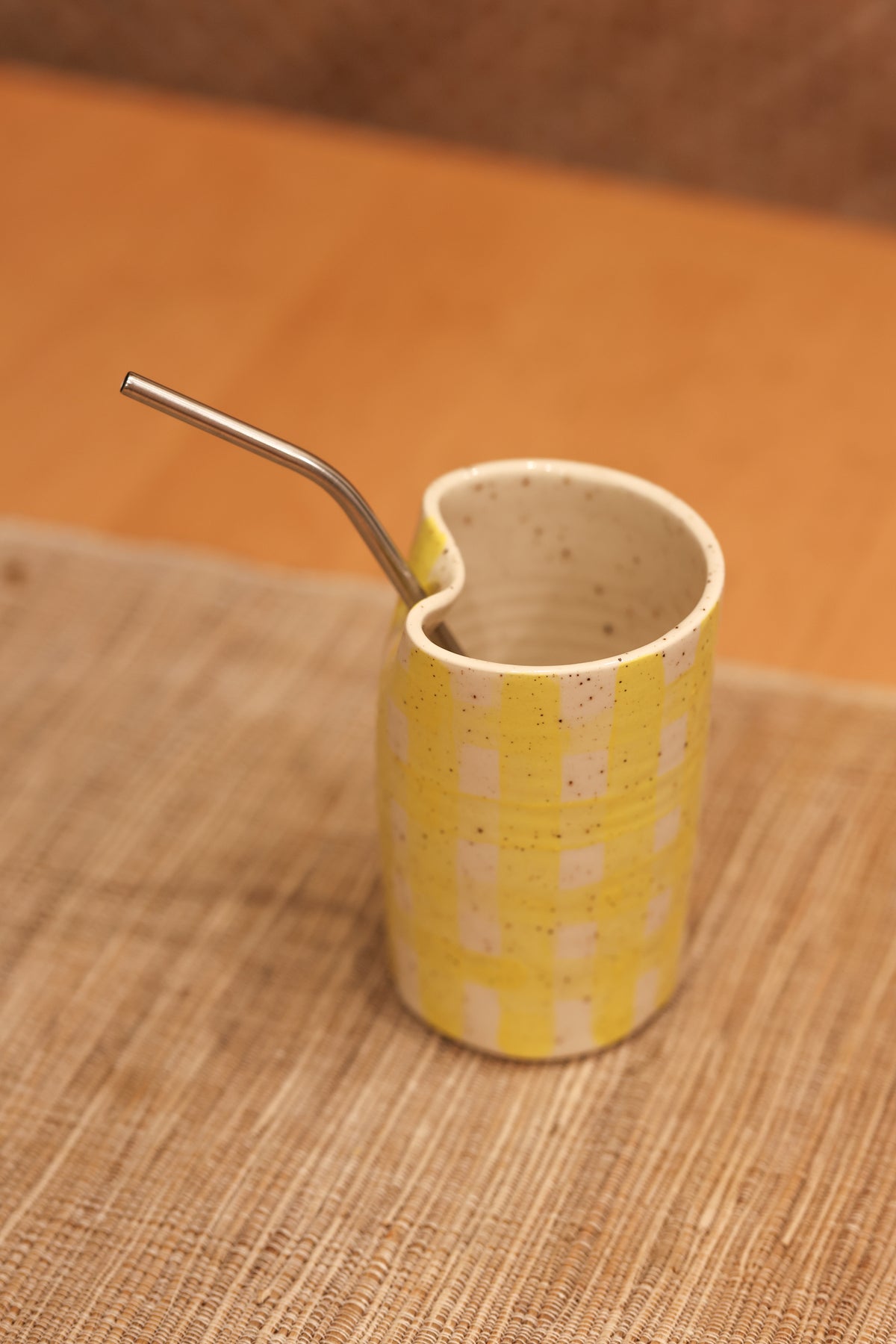 Yellow Gingham Straw Tumbler 💛