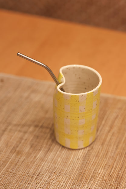 Yellow Gingham Straw Tumbler 💛