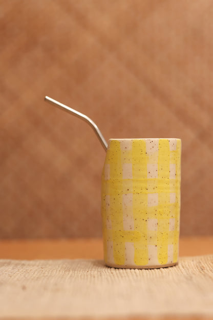 Yellow Gingham Straw Tumbler 💛