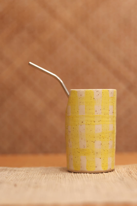 Yellow Gingham Straw Tumbler 💛