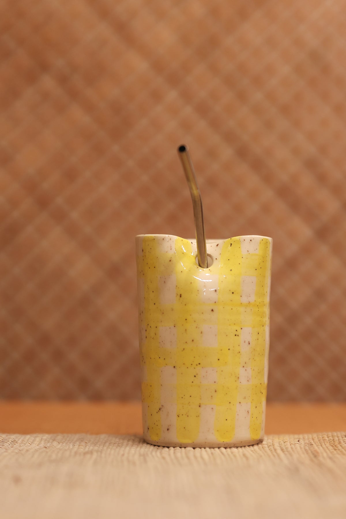 Yellow Gingham Straw Tumbler 💛