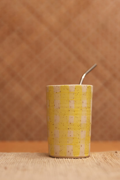 Yellow Gingham Straw Tumbler 💛