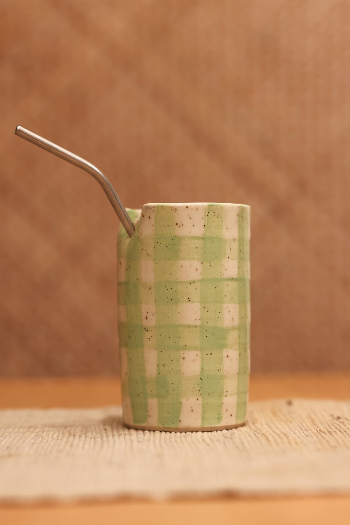 Green Gingham Straw Tumbler 💚