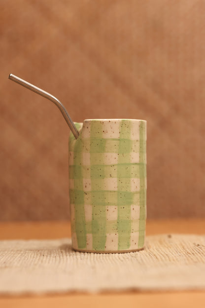 Green Gingham Straw Tumbler 💚