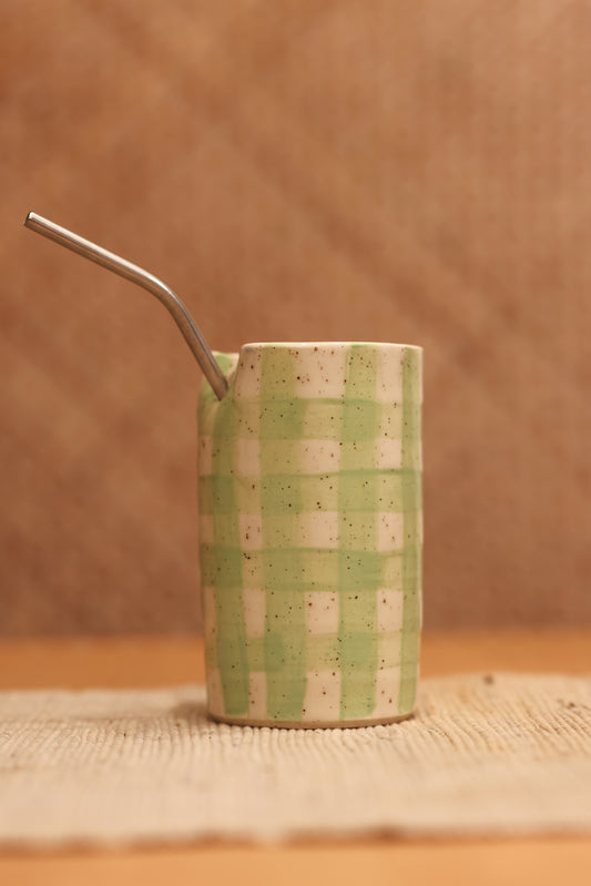Green Gingham Straw Tumbler 💚