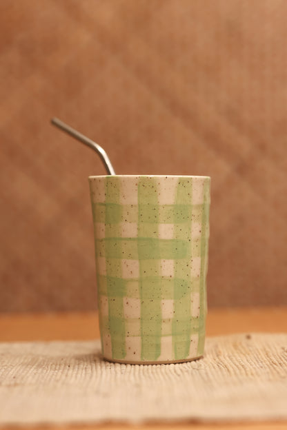 Green Gingham Straw Tumbler 💚