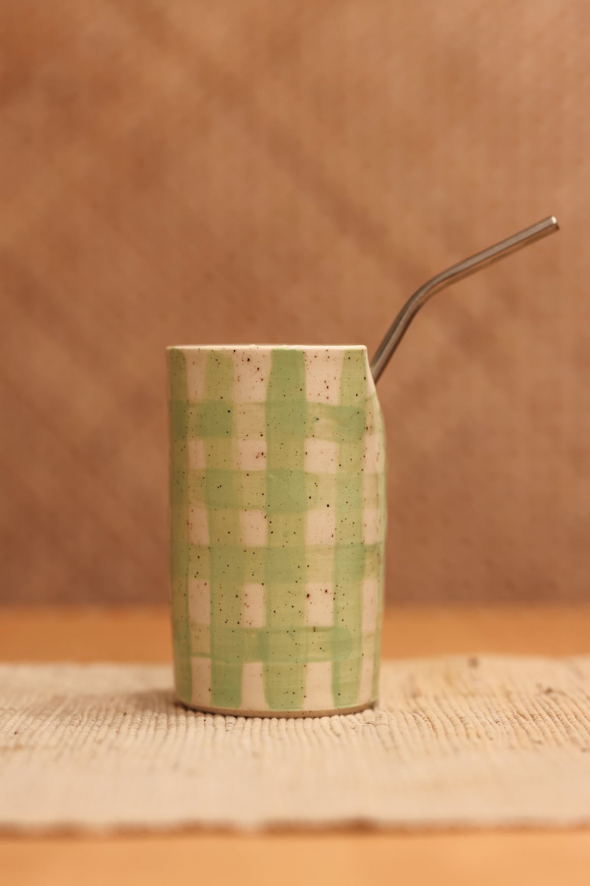 Green Gingham Straw Tumbler 💚