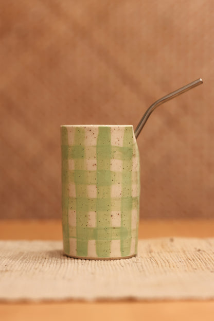 Green Gingham Straw Tumbler 💚