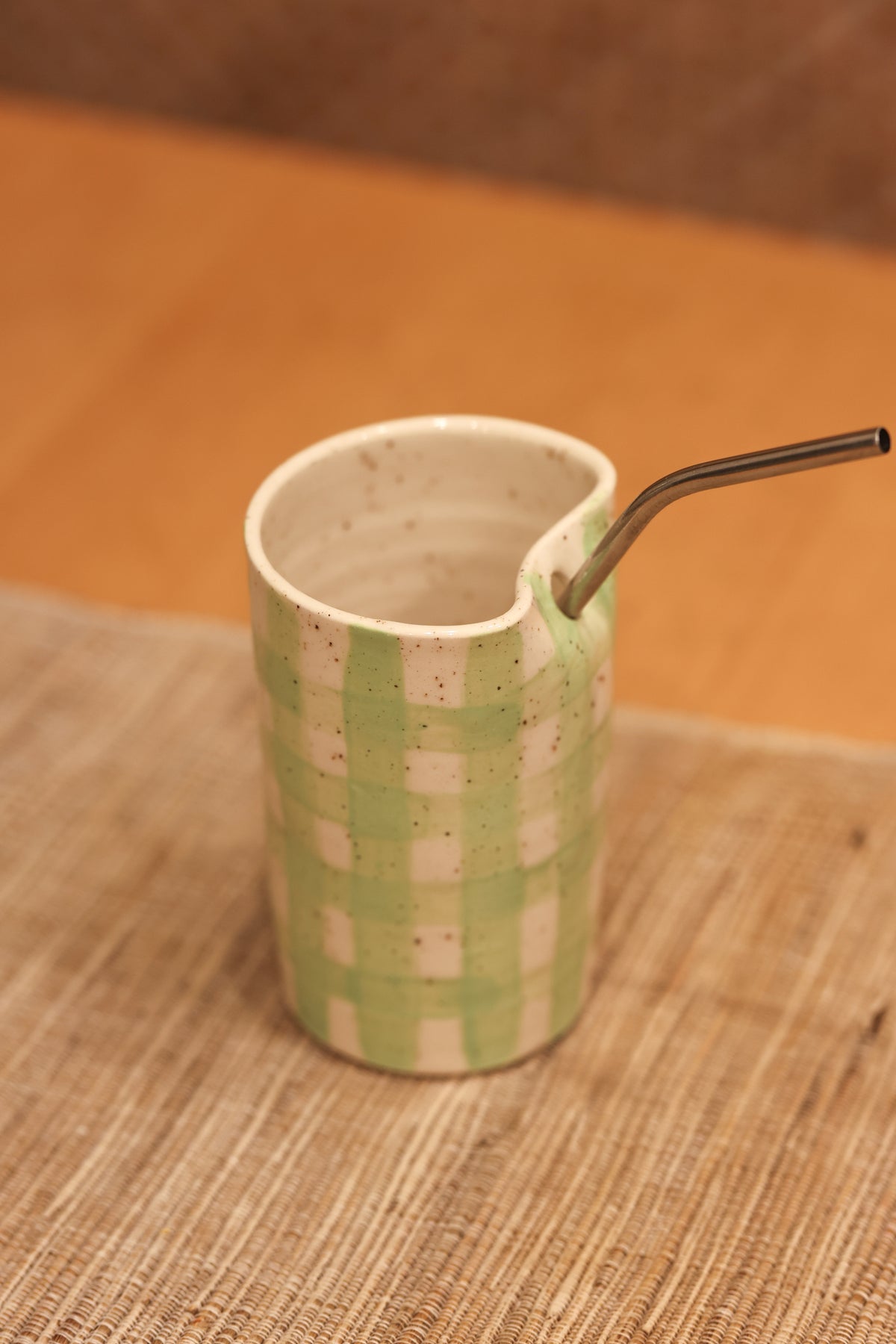 Green Gingham Straw Tumbler 💚
