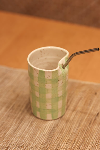 Green Gingham Straw Tumbler 💚